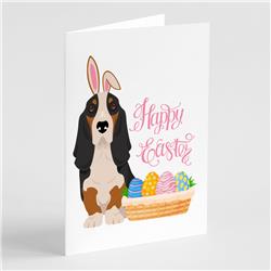 WDK4936GCA7P 5 x 7 in. Black Tricolor Basset Hound Easter Greeting Cards & Envelopes, Pack of 8