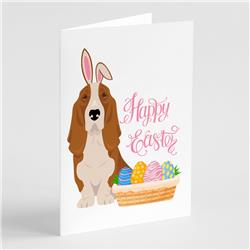 WDK4938GCA7P 5 x 7 in. Red & White Tricolor Basset Hound Easter Greeting Cards & Envelopes, Pack of 8