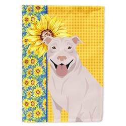 40 x 28 in. Summer Sunflowers White Pit Bull Terrier Canvas House Flag