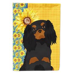 40 x 28 in. Summer Sunflowers Black & Tan Cavalier Spaniel Canvas House Flag