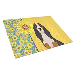 WDK5324LCB 15 x 12 in. Summer Sunflowers Black Tricolor Basset Hound Glass Large Cutting Board