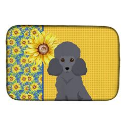 Picture of Carolines Treasures WDK5464DDM 21 x 14 in. Summer Sunflowers Toy Gray Poodle Dish Drying Mat