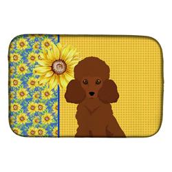 Picture of Carolines Treasures WDK5466DDM 21 x 14 in. Summer Sunflowers Toy Red Poodle Dish Drying Mat