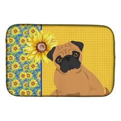 Picture of Carolines Treasures WDK5470DDM 21 x 14 in. Summer Sunflowers Apricot Pug Dish Drying Mat