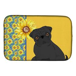 Picture of Carolines Treasures WDK5471DDM 21 x 14 in. Summer Sunflowers Black Pug Dish Drying Mat