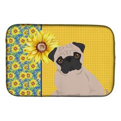 Picture of Carolines Treasures WDK5472DDM 21 x 14 in. Summer Sunflowers Fawn Pug Dish Drying Mat