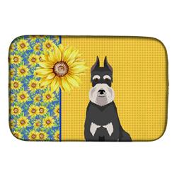 Picture of Carolines Treasures WDK5474DDM 21 x 14 in. Summer Sunflowers Black & Silver Schnauzer Dish Drying Mat