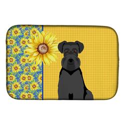 Picture of Carolines Treasures WDK5475DDM 21 x 14 in. Summer Sunflowers Black Natural Ears Schnauzer Dish Drying Mat
