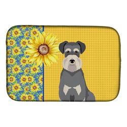 Picture of Carolines Treasures WDK5477DDM 21 x 14 in. Summer Sunflowers Salt Pepper Natural Ears Schnauzer Dish Drying Mat