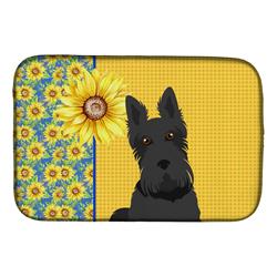 Picture of Carolines Treasures WDK5479DDM 21 x 14 in. Summer Sunflowers Black Scottish Terrier Dish Drying Mat