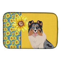 Picture of Carolines Treasures WDK5481DDM 21 x 14 in. Summer Sunflowers Blue Merle Sheltie Dish Drying Mat