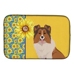 Picture of Carolines Treasures WDK5482DDM 21 x 14 in. Summer Sunflowers Sable Sheltie Dish Drying Mat