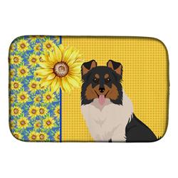 Picture of Carolines Treasures WDK5483DDM 21 x 14 in. Summer Sunflowers Tricolor Sheltie Dish Drying Mat