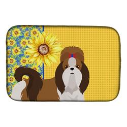 Picture of Carolines Treasures WDK5484DDM 21 x 14 in. Summer Sunflowers Red & White Shih Tzu Dish Drying Mat