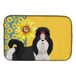 Picture of Carolines Treasures WDK5485DDM 21 x 14 in. Summer Sunflowers Black & White Shih Tzu Dish Drying Mat