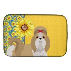Picture of Carolines Treasures WDK5486DDM 21 x 14 in. Summer Sunflowers Gold & White Shih Tzu Dish Drying Mat
