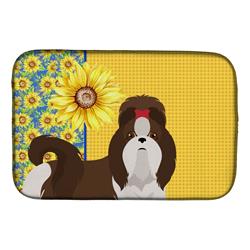 Picture of Carolines Treasures WDK5488DDM 21 x 14 in. Summer Sunflowers Liver & White Shih Tzu Dish Drying Mat