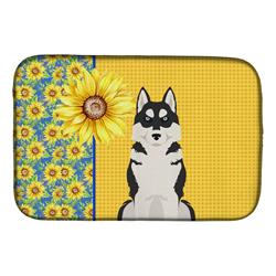 Picture of Carolines Treasures WDK5490DDM 21 x 14 in. Summer Sunflowers Black Siberian Husky Dish Drying Mat