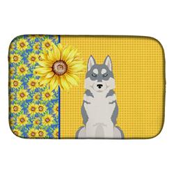 Picture of Carolines Treasures WDK5491DDM 21 x 14 in. Summer Sunflowers Gray Siberian Husky Dish Drying Mat
