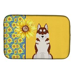 Picture of Carolines Treasures WDK5492DDM 21 x 14 in. Summer Sunflowers Red Siberian Husky Dish Drying Mat