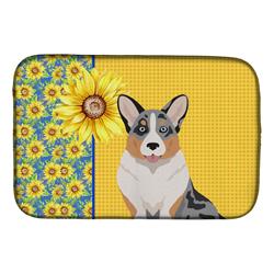 Picture of Carolines Treasures WDK5493DDM 21 x 14 in. Summer Sunflowers Blue Merle Cardigan Corgi Dish Drying Mat