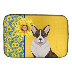 Picture of Carolines Treasures WDK5494DDM 21 x 14 in. Summer Sunflowers Brindle Cardigan Corgi Dish Drying Mat