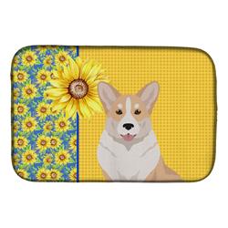 Picture of Carolines Treasures WDK5495DDM 21 x 14 in. Summer Sunflowers Fawn Cardigan Corgi Dish Drying Mat