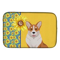 Picture of Carolines Treasures WDK5496DDM 21 x 14 in. Summer Sunflowers Red Cardigan Corgi Dish Drying Mat