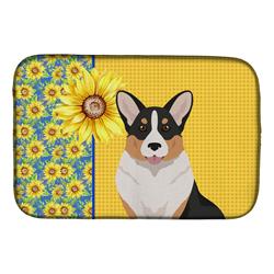 Picture of Carolines Treasures WDK5497DDM 21 x 14 in. Summer Sunflowers Tricolor Cardigan Corgi Dish Drying Mat