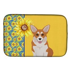 Picture of Carolines Treasures WDK5498DDM 21 x 14 in. Summer Sunflowers Red Pembroke Corgi Dish Drying Mat