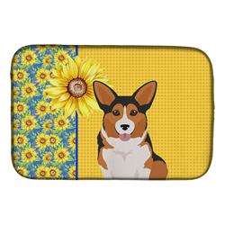 Picture of Carolines Treasures WDK5499DDM 21 x 14 in. Summer Sunflowers Sable Pembroke Corgi Dish Drying Mat