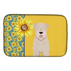 Picture of Carolines Treasures WDK5502DDM 21 x 14 in. Summer Sunflowers Soft Coated Wheaten Terrier Dish Drying Mat