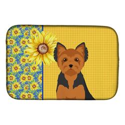 Picture of Carolines Treasures WDK5504DDM 21 x 14 in. Summer Sunflowers Black & Tan Puppy Cut Yorkshire Terrier Dish Drying Mat