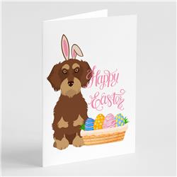 WDK5016GCA7P 5 x 7 in. Wirehair Red & Tan Dachshund Easter Greeting Cards & Envelopes, Pack of 8