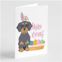 WDK5017GCA7P 5 x 7 in. Wirehair Blue & Tan Dachshund Easter Greeting Cards & Envelopes, Pack of 8