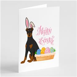 WDK5021GCA7P 5 x 7 in. Black & Tan Doberman Pinscher Easter Greeting Cards & Envelopes, Pack of 8