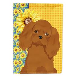 40 x 28 in. Summer Sunflowers Ruby Cavalier Spaniel Canvas House Flag