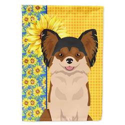 WDK5365CHF 40 x 28 in. Summer Sunflowers Longhaired Black & Red Chihuahua Canvas House Flag