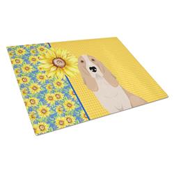 WDK5325LCB 15 x 12 in. Summer Sunflowers Lemon & White Tricolor Basset Hound Glass Large Cutting Board