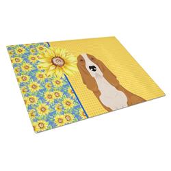 WDK5326LCB 15 x 12 in. Summer Sunflowers Red & White Tricolor Basset Hound Glass Large Cutting Board