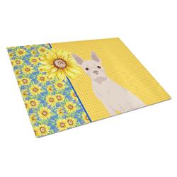 WDK5335LCB 15 x 12 in. Summer Sunflowers White Boston Terrier Glass Large Cutting Board