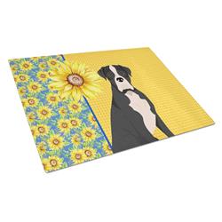 WDK5342LCB 15 x 12 in. Summer Sunflowers Natural Eared Black Boxer Glass Large Cutting Board