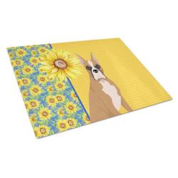 WDK5345LCB 15 x 12 in. Summer Sunflowers Fawn Boxer Glass Large Cutting Board