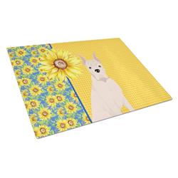 WDK5346LCB 15 x 12 in. Summer Sunflowers White Boxer Glass Large Cutting Board