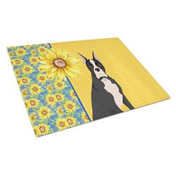 WDK5347LCB 15 x 12 in. Summer Sunflowers Black Boxer Glass Large Cutting Board