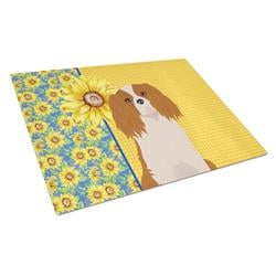 WDK5349LCB 15 x 12 in. Summer Sunflowers Blenheim Cavalier Spaniel Glass Large Cutting Board