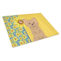 WDK5366LCB 15 x 12 in. Summer Sunflowers Longhaired Gold Chihuahua Glass Large Cutting Board