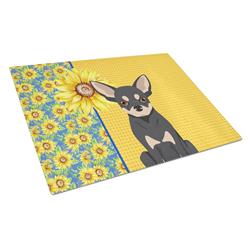 WDK5372LCB 15 x 12 in. Summer Sunflowers Black & Cream Chihuahua Glass Large Cutting Board