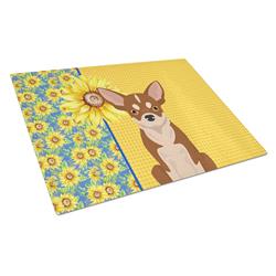 WDK5373LCB 15 x 12 in. Summer Sunflowers Red & White Chihuahua Glass Large Cutting Board