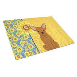 WDK5377LCB 15 x 12 in. Summer Sunflowers Red Chihuahua Glass Large Cutting Board